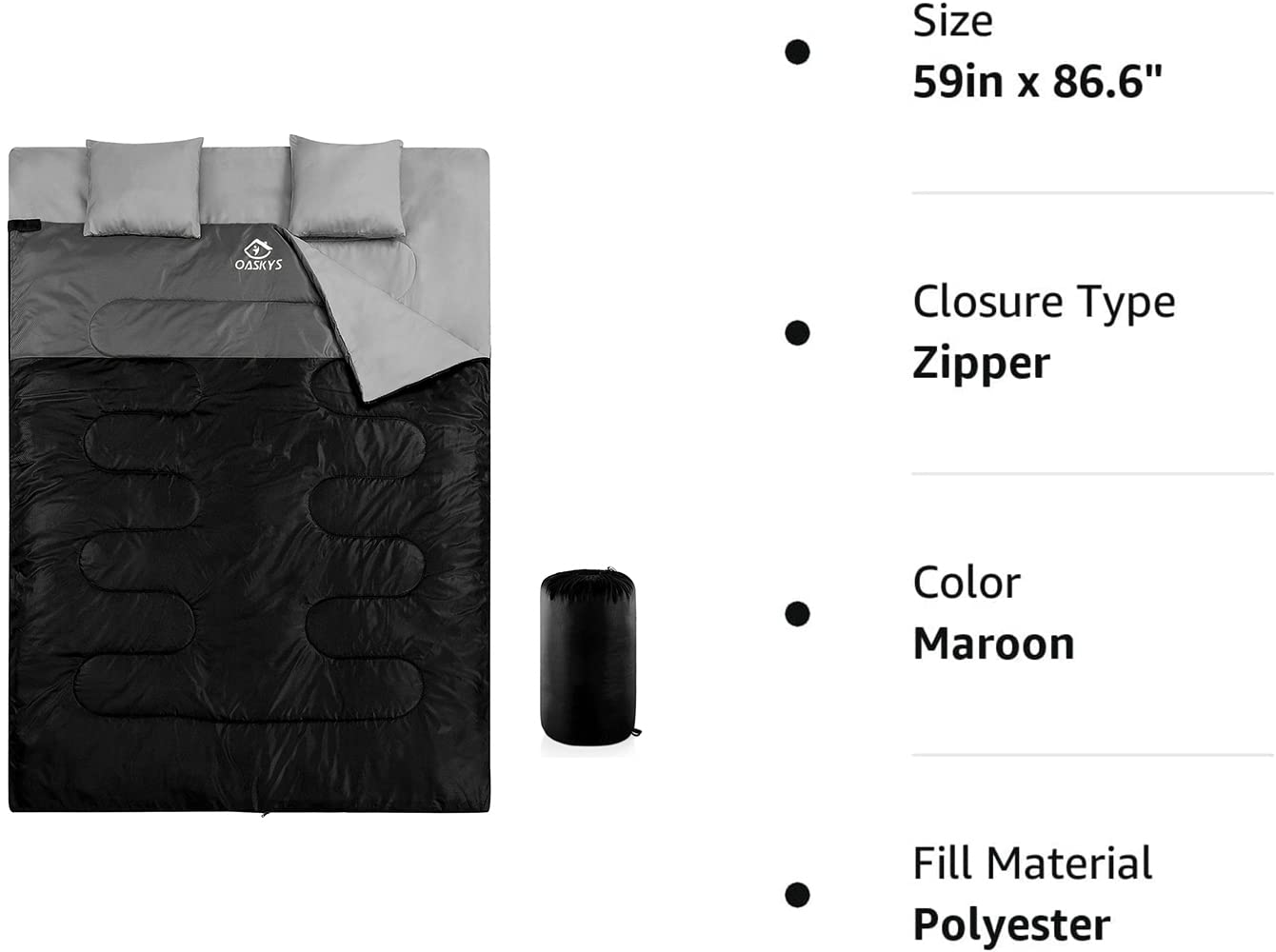 Queen Size Double Sleeping Bag with Two Pillows