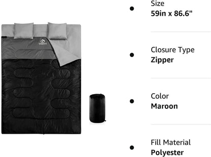 Queen Size Double Sleeping Bag with Two Pillows