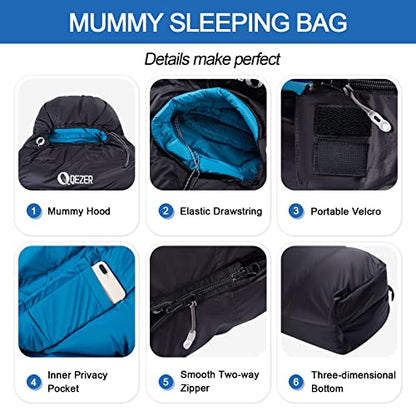 600 Fill Power Down Mummy Sleeping Bag for Backpacking