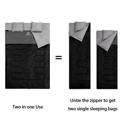 Queen Size Double Sleeping Bag with Two Pillows
