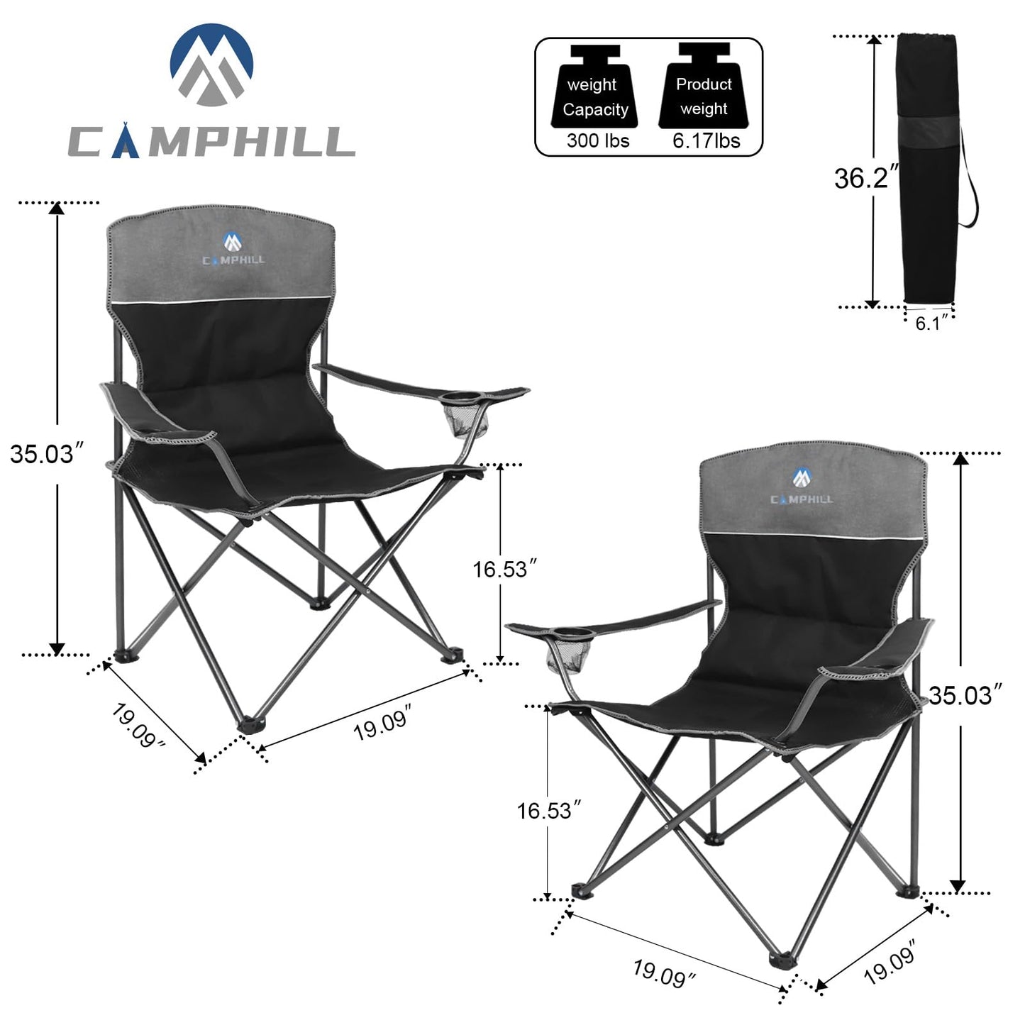 3-Piece Heavy-Duty Folding Camping Chair Set