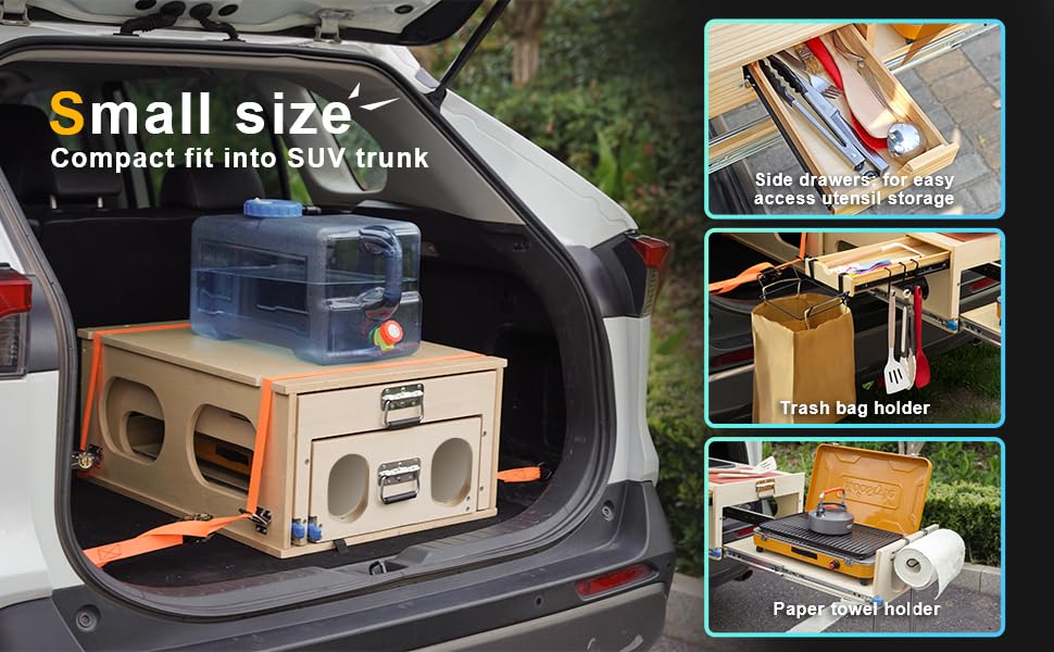 Wooden Slide-Out Camping Kitchen with Drawer