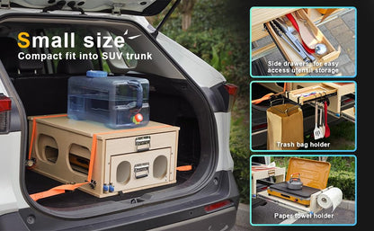 Wooden Slide-Out Camping Kitchen with Drawer