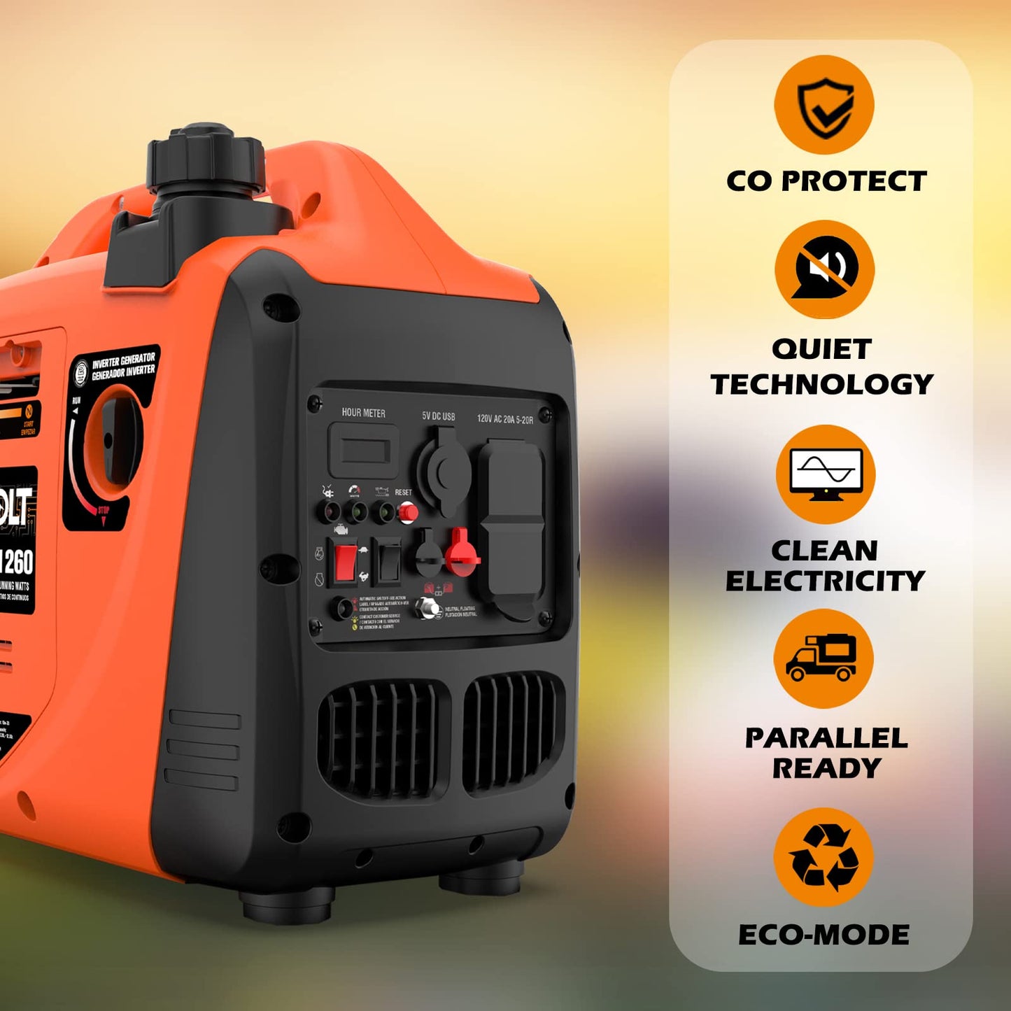 Portable Gas Generator with Carbon Monoxide Sensor