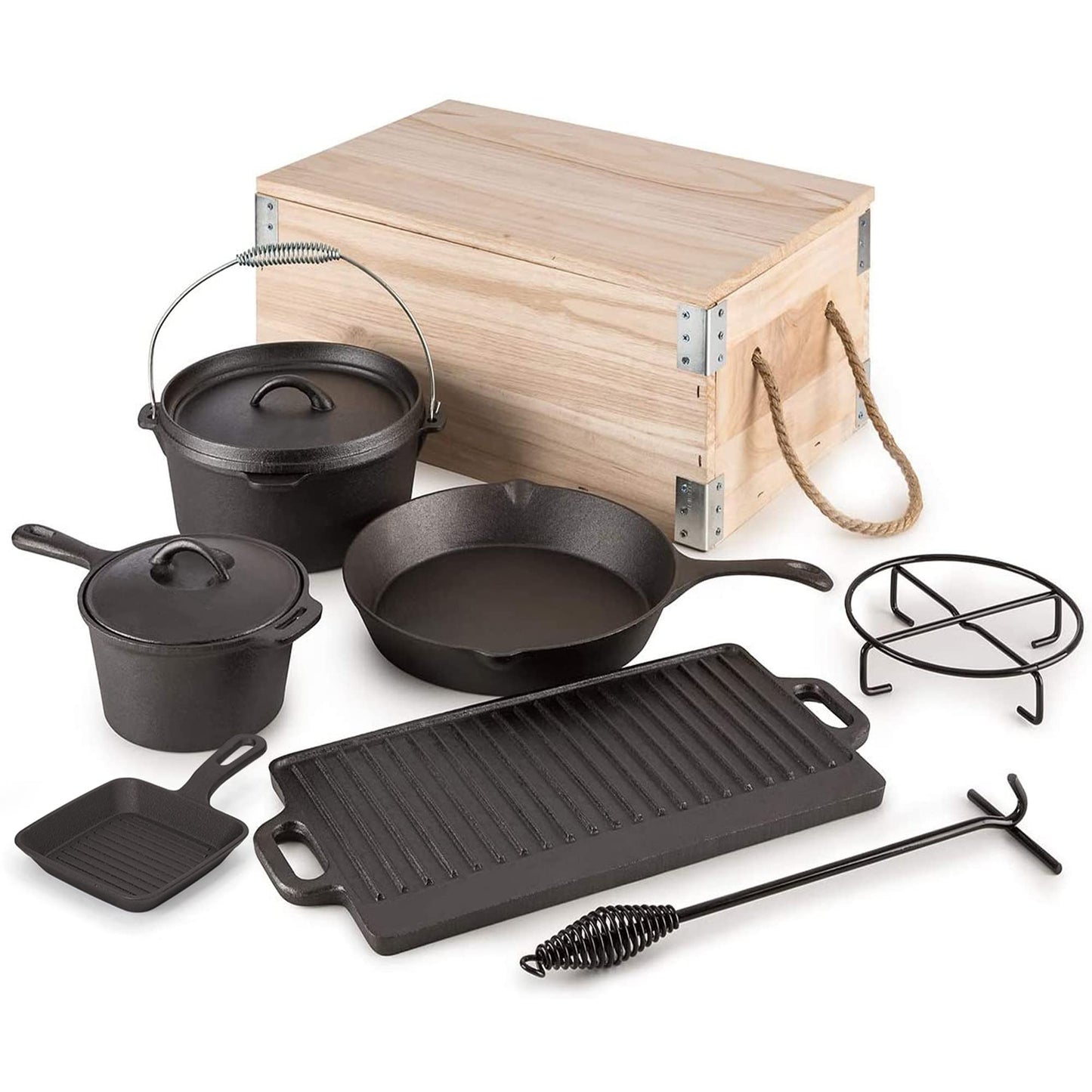 8-Piece Cast Iron Camping Cookware Set
