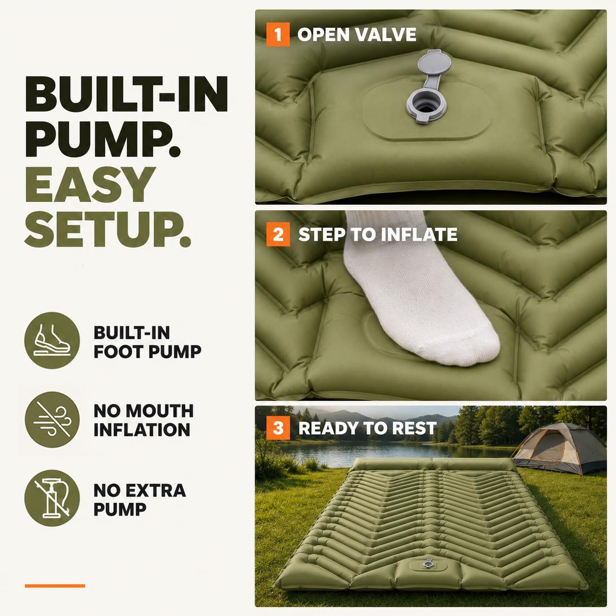 Ultralight Inflatable Sleeping Pad with Built-In Foot Pump