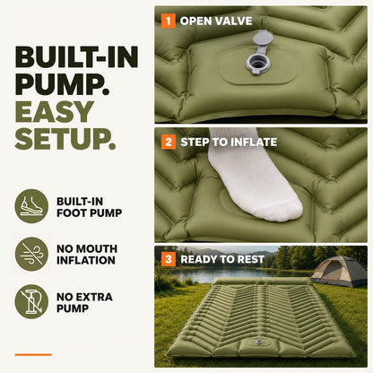 Ultralight Inflatable Sleeping Pad with Built-In Foot Pump