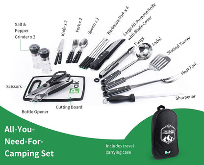 Portable Camping Cookware & Kitchen Utensil Set
