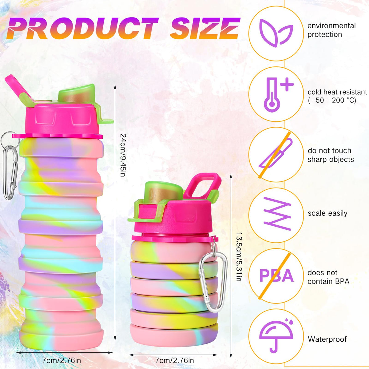 Sunnyray Collapsible Water Bottles Bulk 17oz with Clip