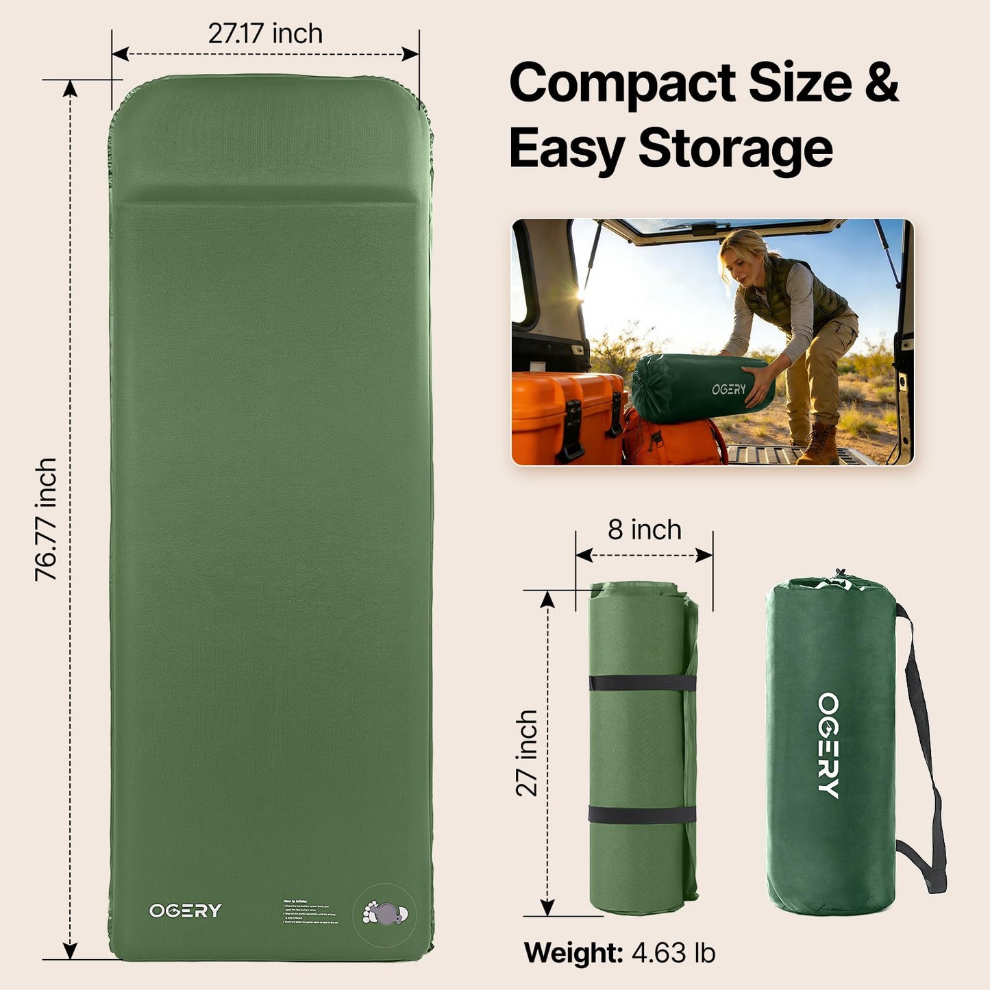 3-Inch Self-Inflating Memory Foam Camping Mattress