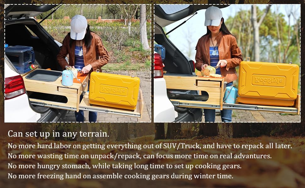 Wooden Slide-Out Camping Kitchen with Drawer