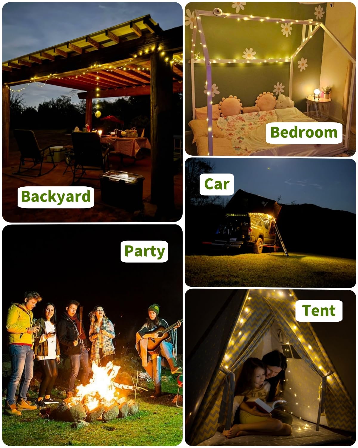 Solar Rechargeable Camping String Lights with 8 Modes