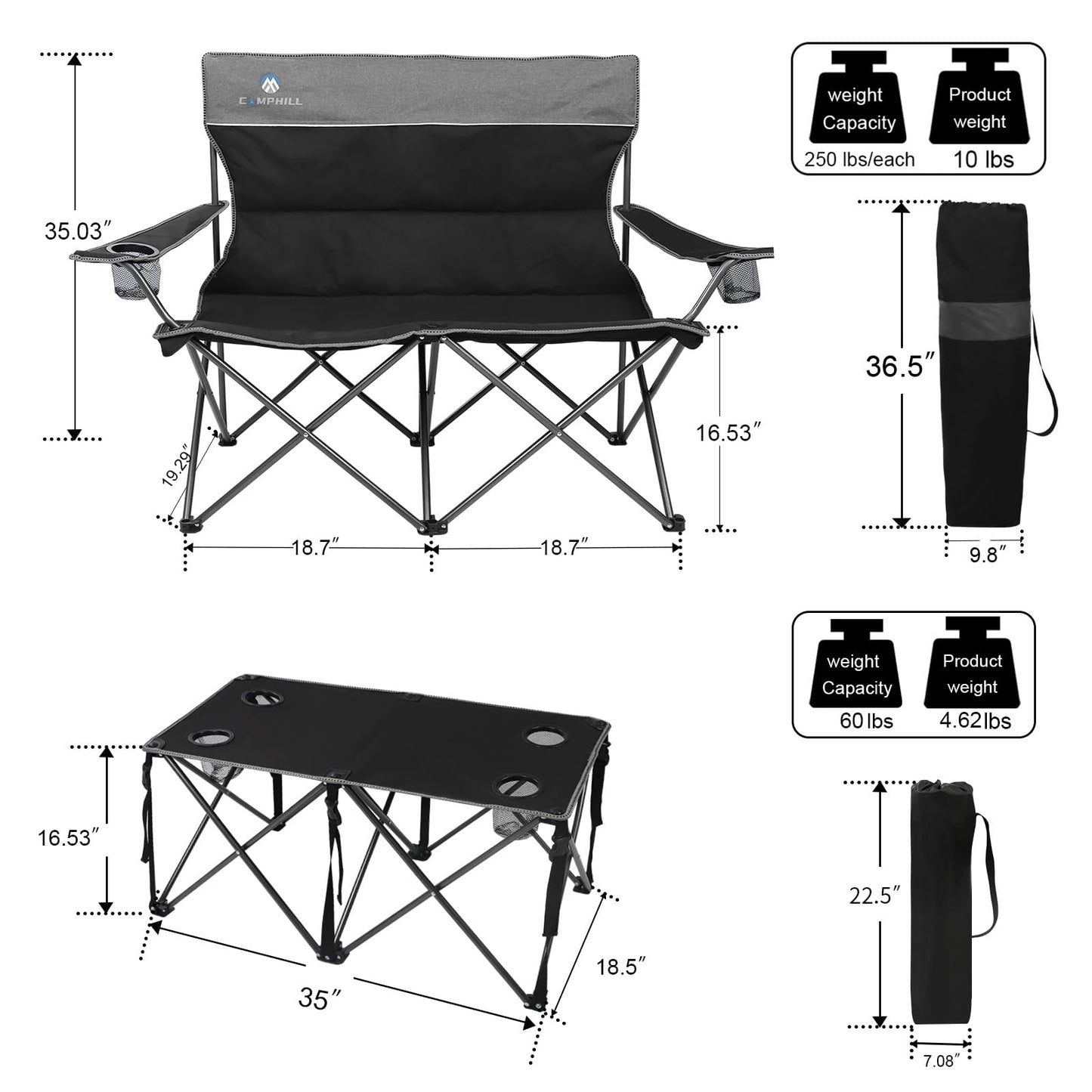 3-Piece Heavy-Duty Folding Camping Chair Set