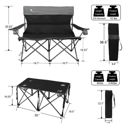 3-Piece Heavy-Duty Folding Camping Chair Set