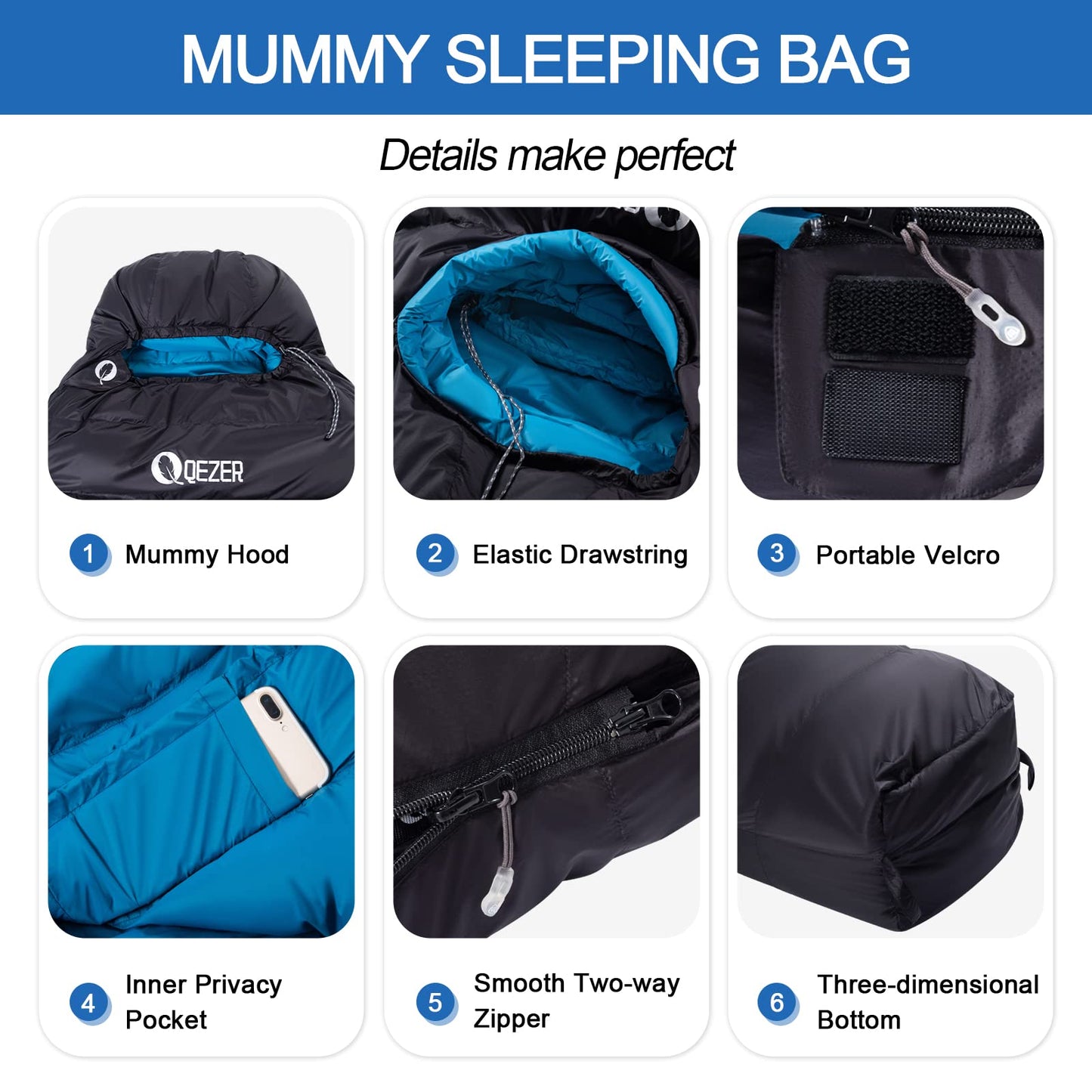 600 Fill Power Down Mummy Sleeping Bag for Backpacking