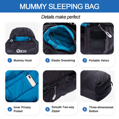 600 Fill Power Down Mummy Sleeping Bag for Backpacking