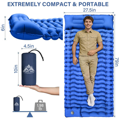 Ultralight Inflatable Sleeping Pad with Pillow & Foot Pump