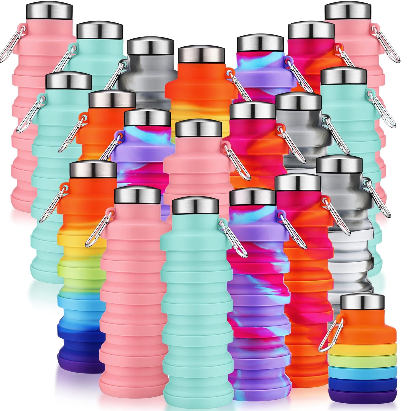 Sunnyray Collapsible Water Bottles Bulk 17oz with Clip