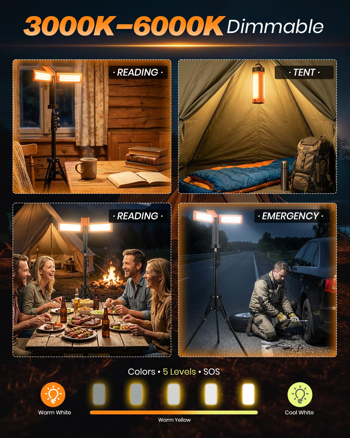 2000 Lumen Rechargeable Camping Lantern with Stand