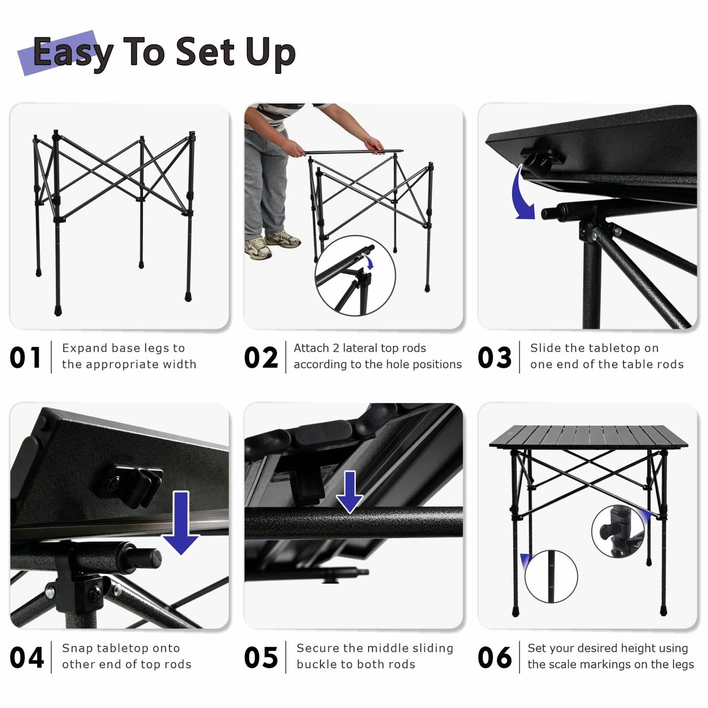 Adjustable Aluminum Folding Camping Table
