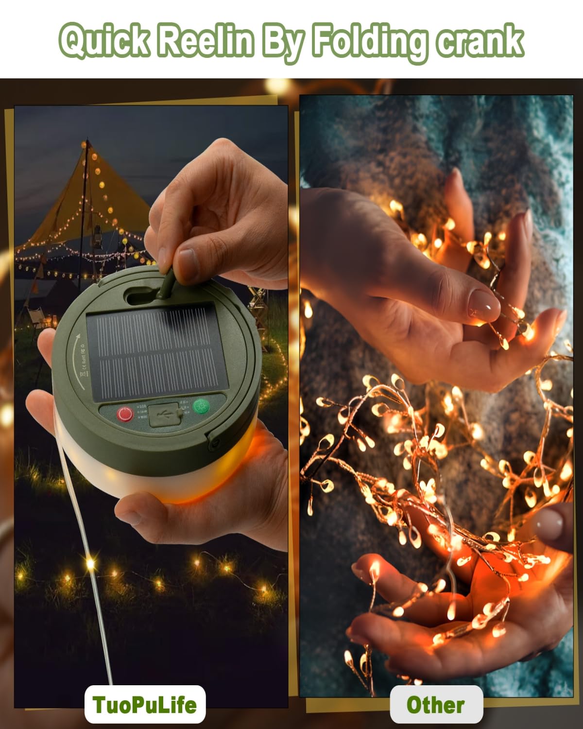 Solar Rechargeable Camping String Lights with 8 Modes