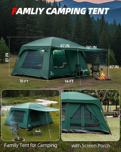 10-Person Two-Room Family Camping Tent with Rainfly