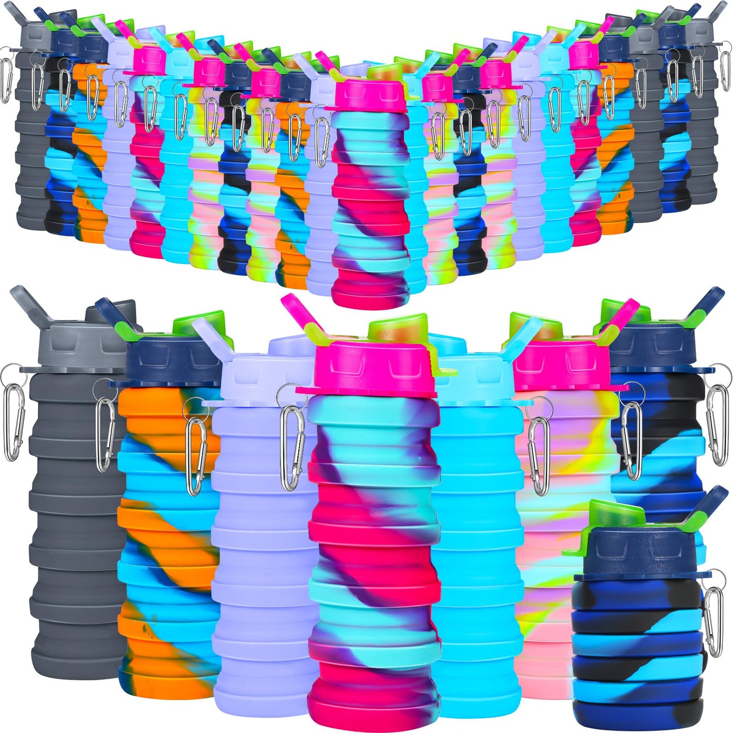 Sunnyray Collapsible Water Bottles Bulk 17oz with Clip
