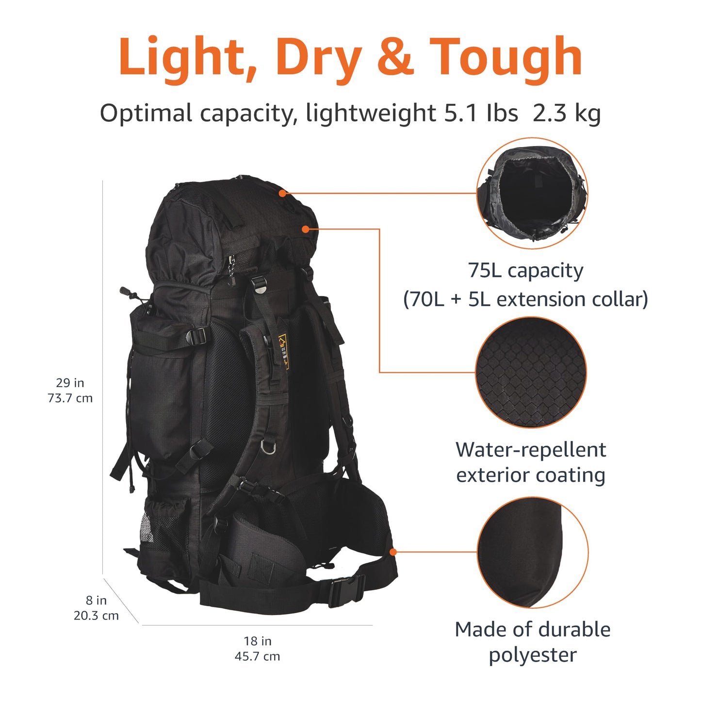 Internal Frame Hiking Backpack with Rain Cover