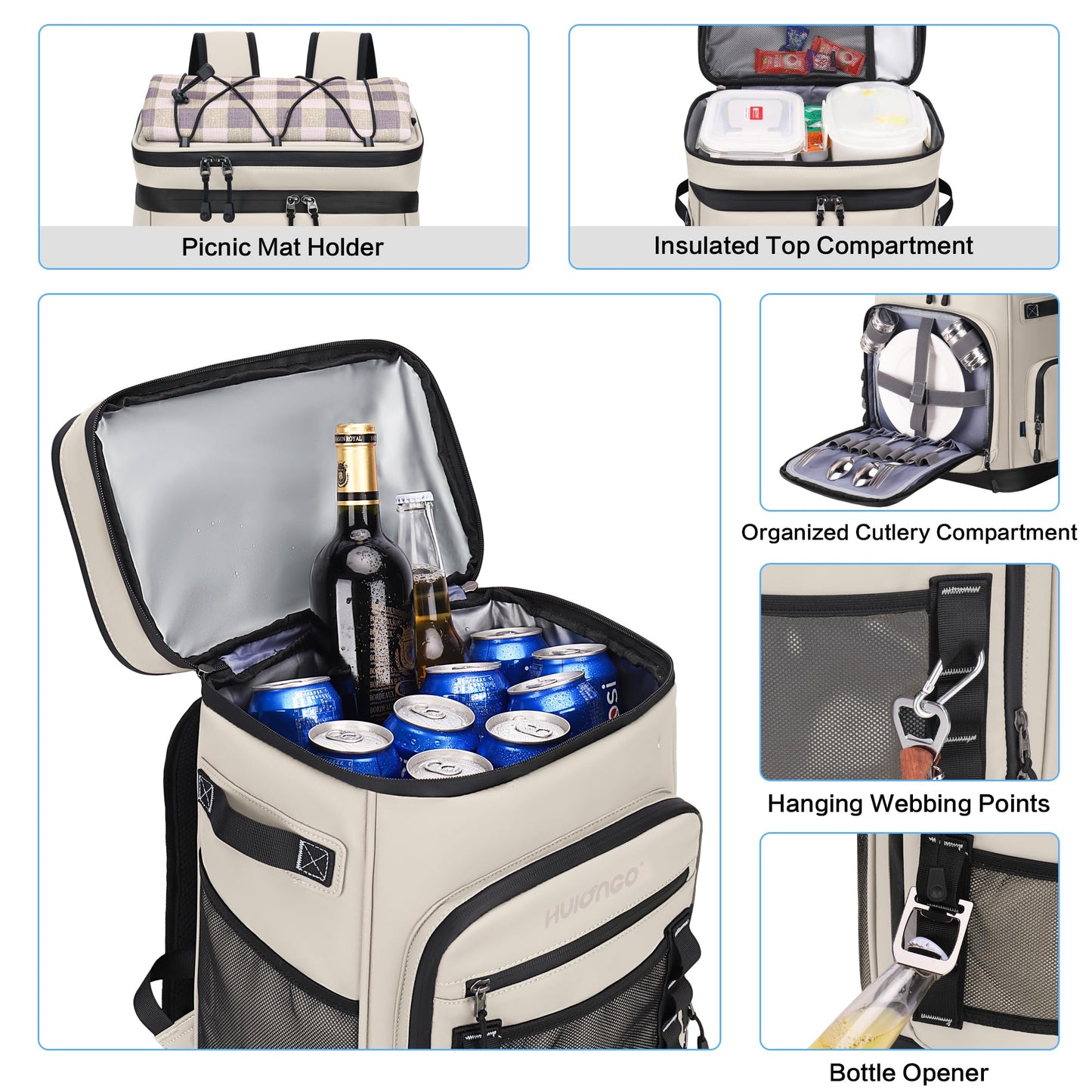 30L Waterproof Insulated Cooler Backpack for 48 Cans