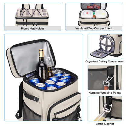 30L Waterproof Insulated Cooler Backpack for 48 Cans