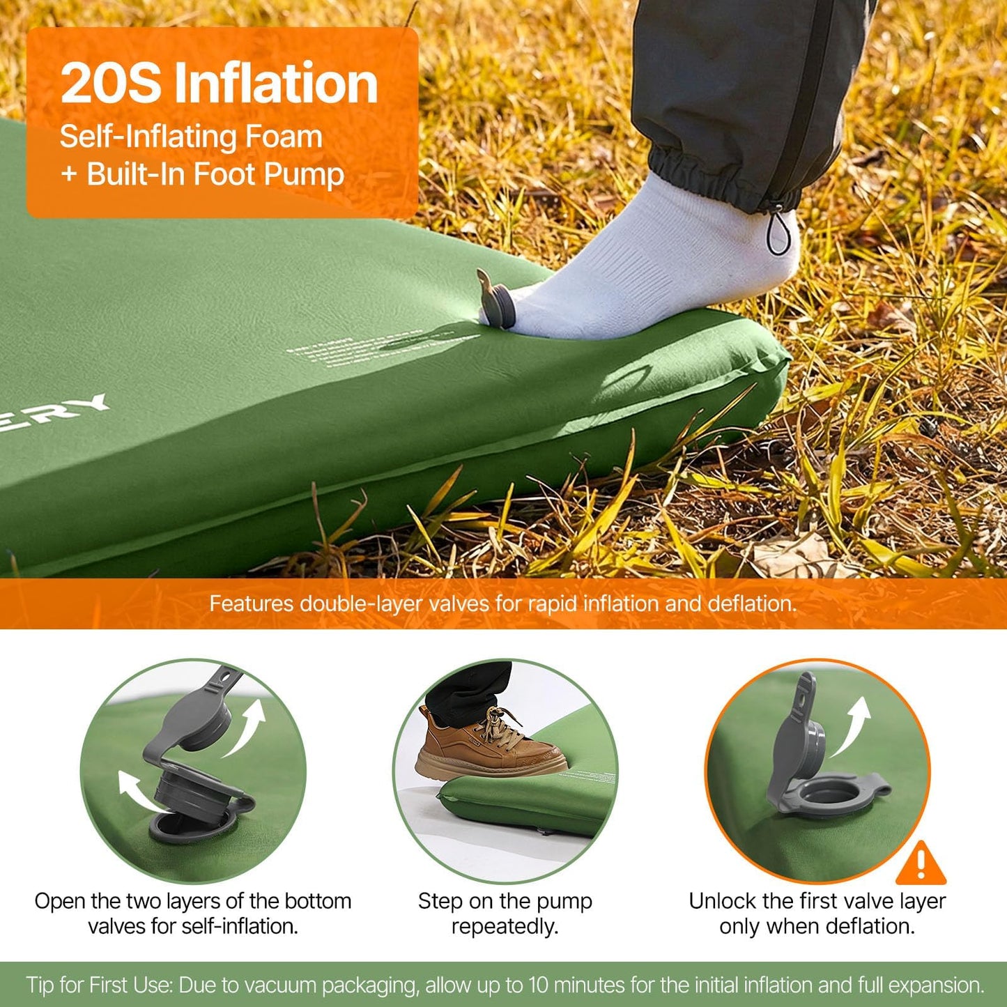 3-Inch Self-Inflating Memory Foam Camping Mattress