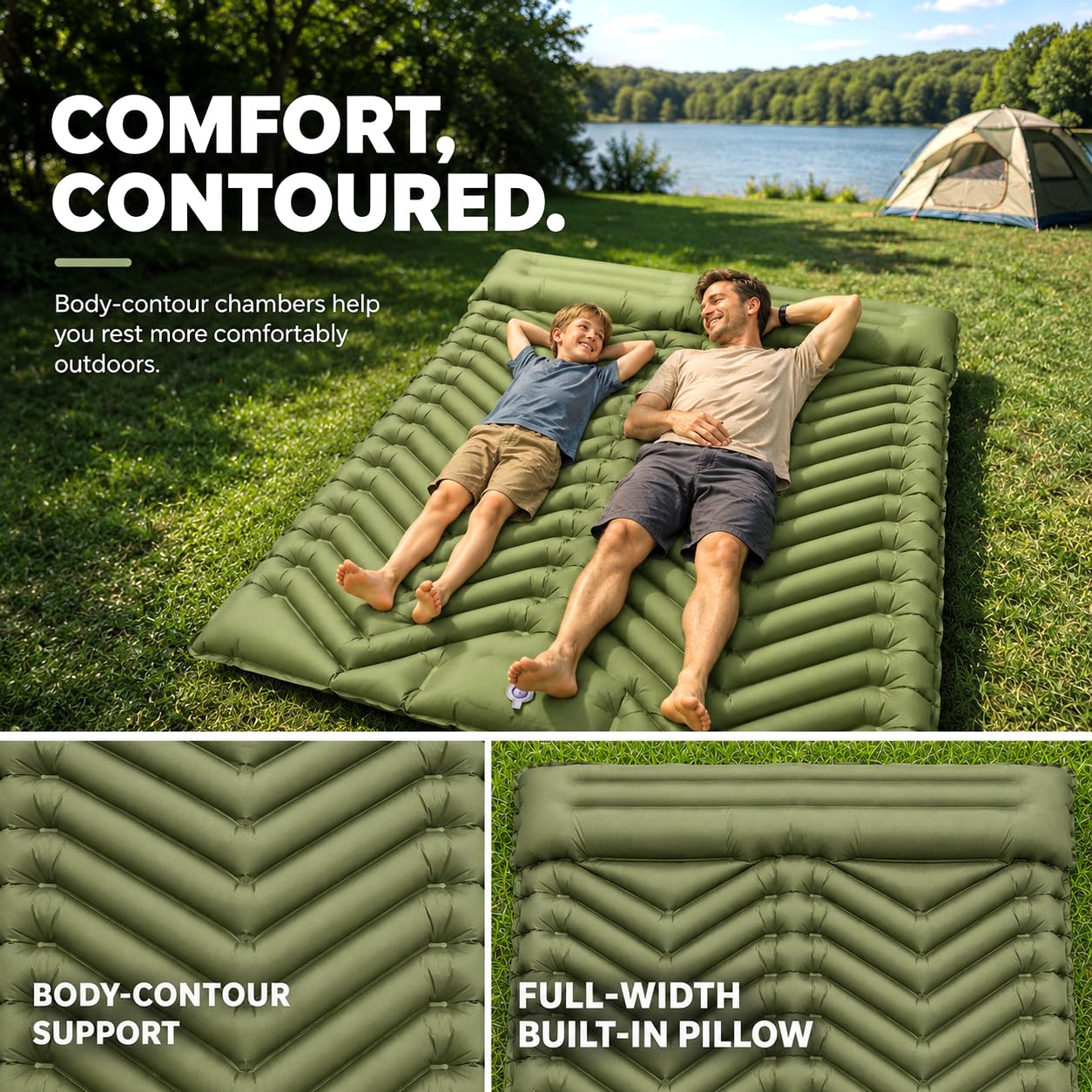 Ultralight Inflatable Sleeping Pad with Built-In Foot Pump