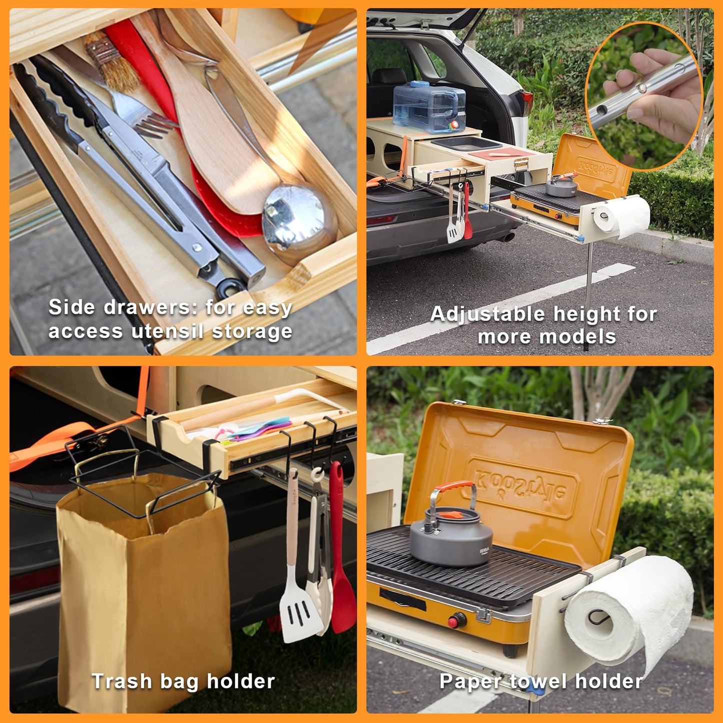 Wooden Slide-Out Camping Kitchen with Drawer