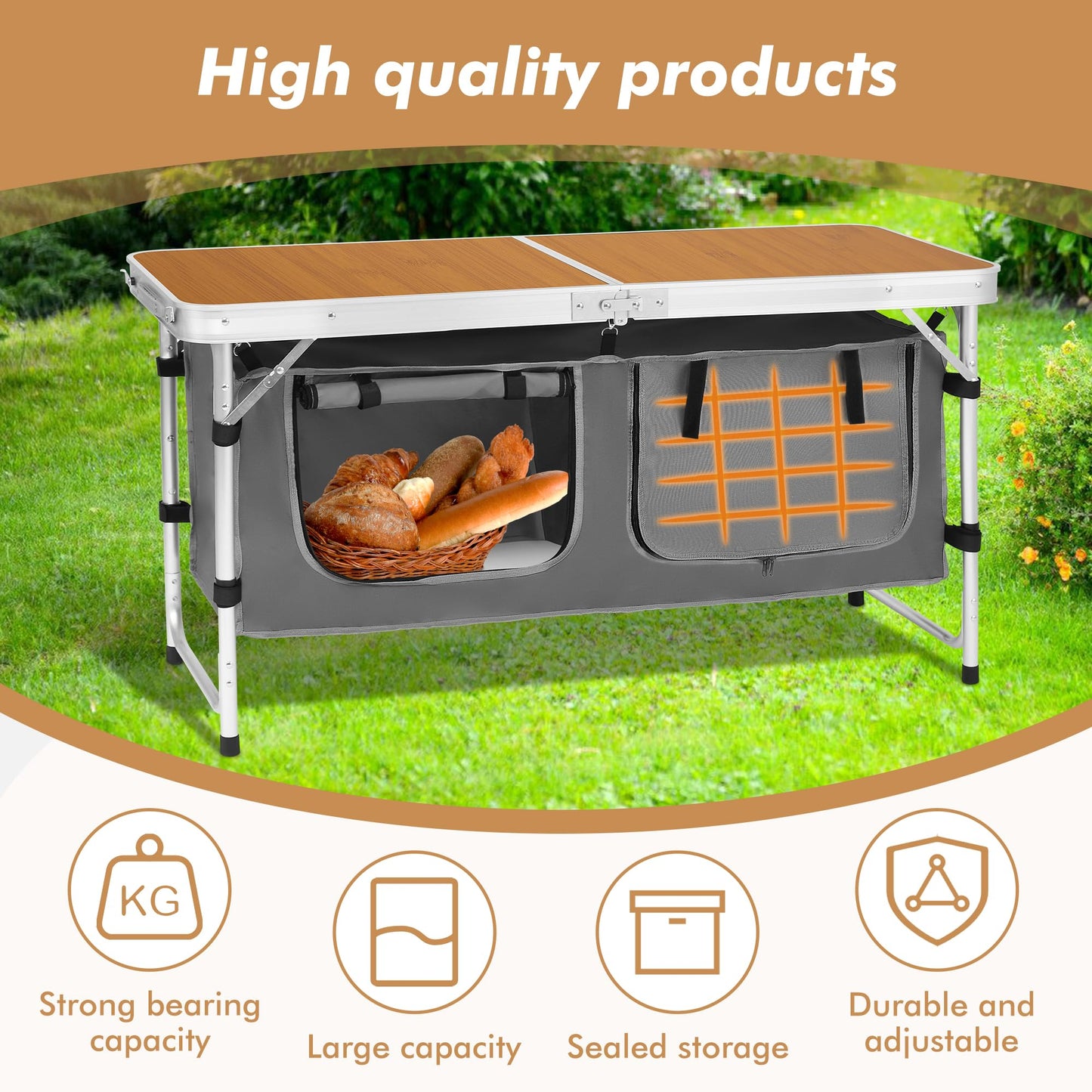 Adjustable Aluminum Folding Camping Table