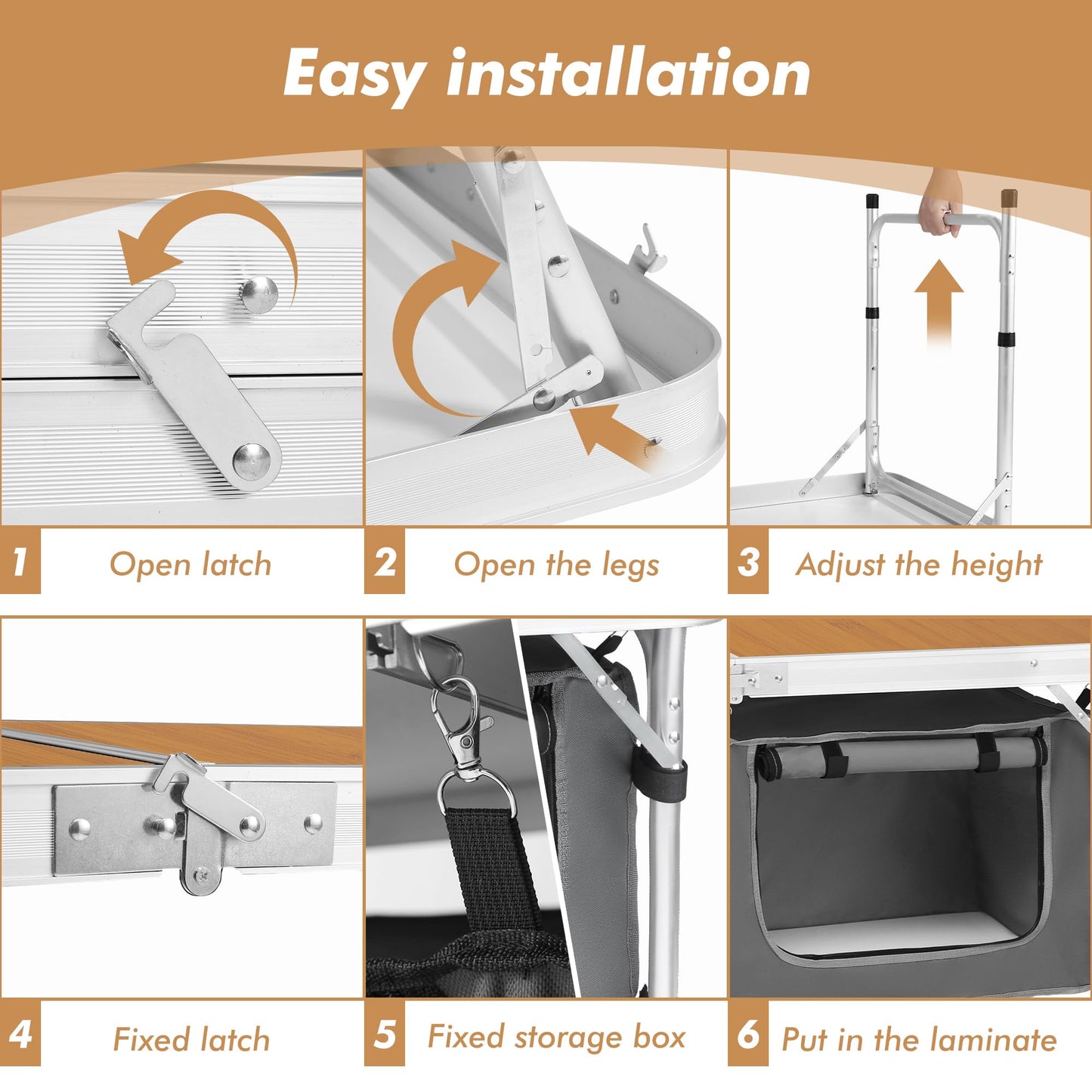 Adjustable Aluminum Folding Camping Table