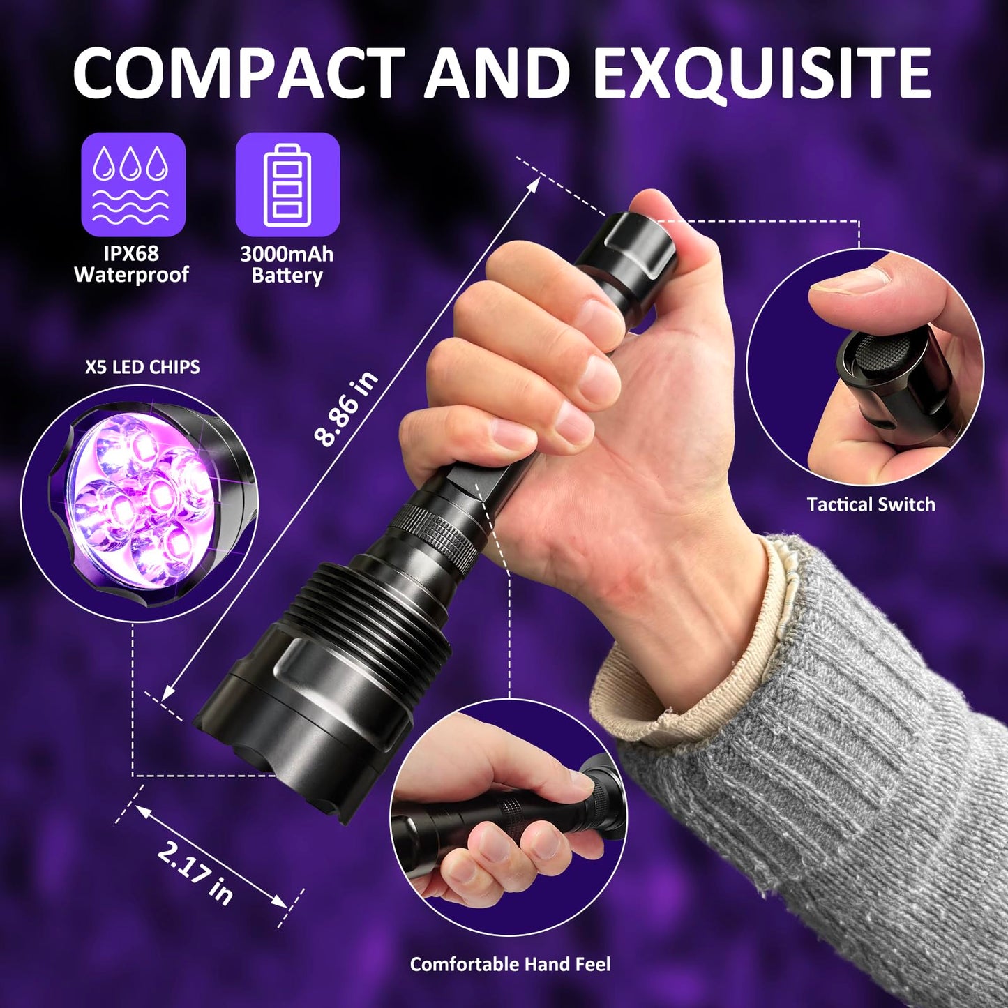385–395nm Portable UV Black Light Flashlight