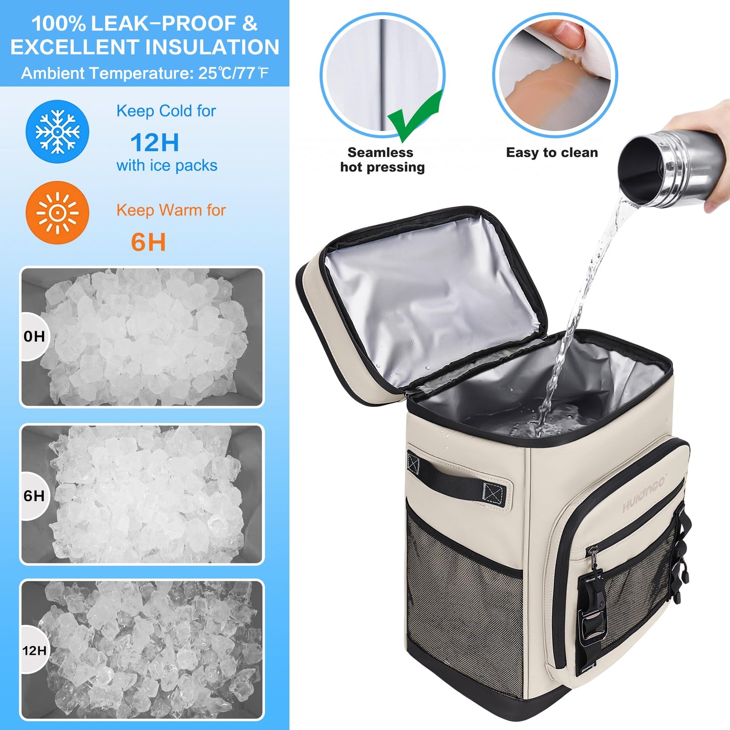 30L Waterproof Insulated Cooler Backpack for 48 Cans