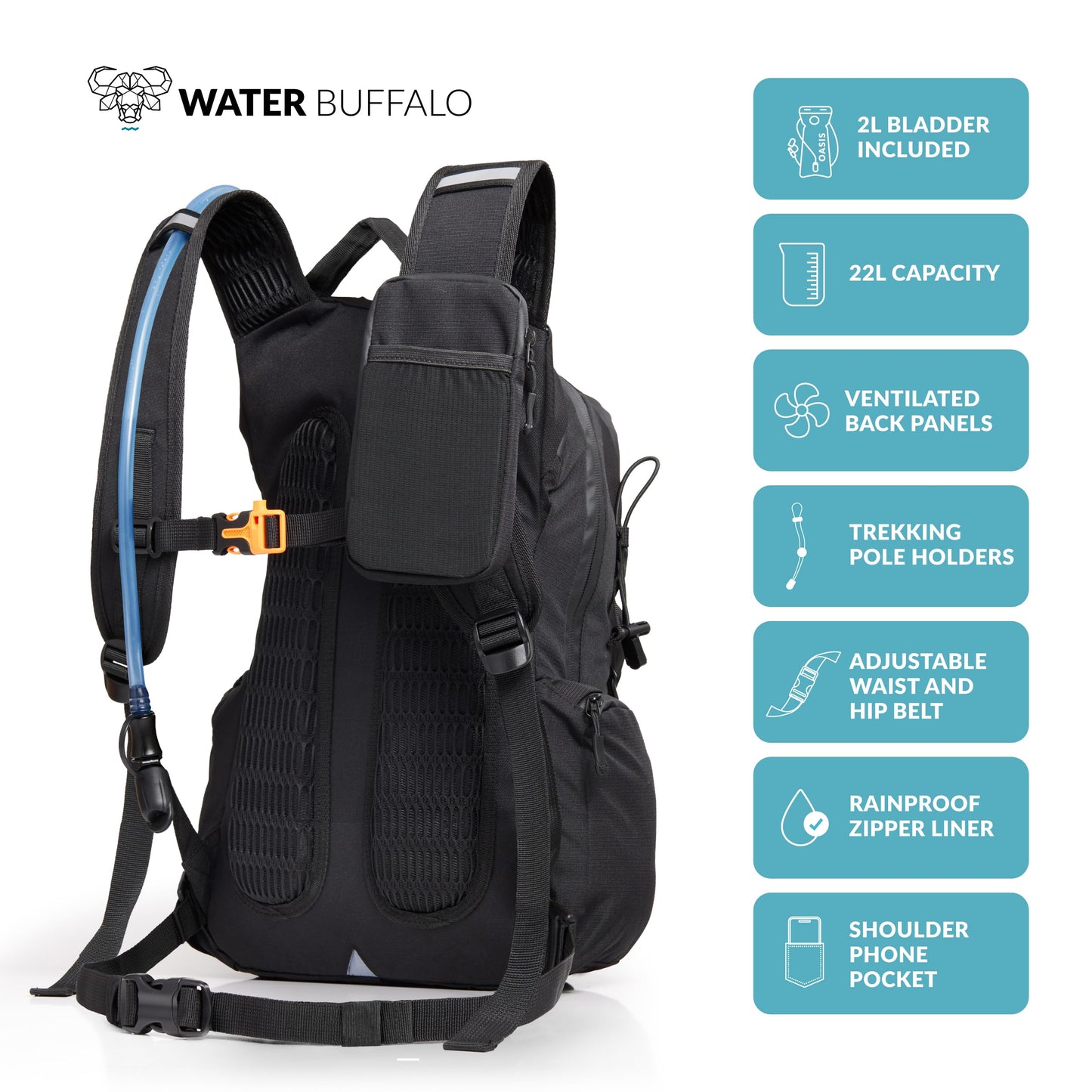 22L Hiking Hydration Backpack with 2L Bladder