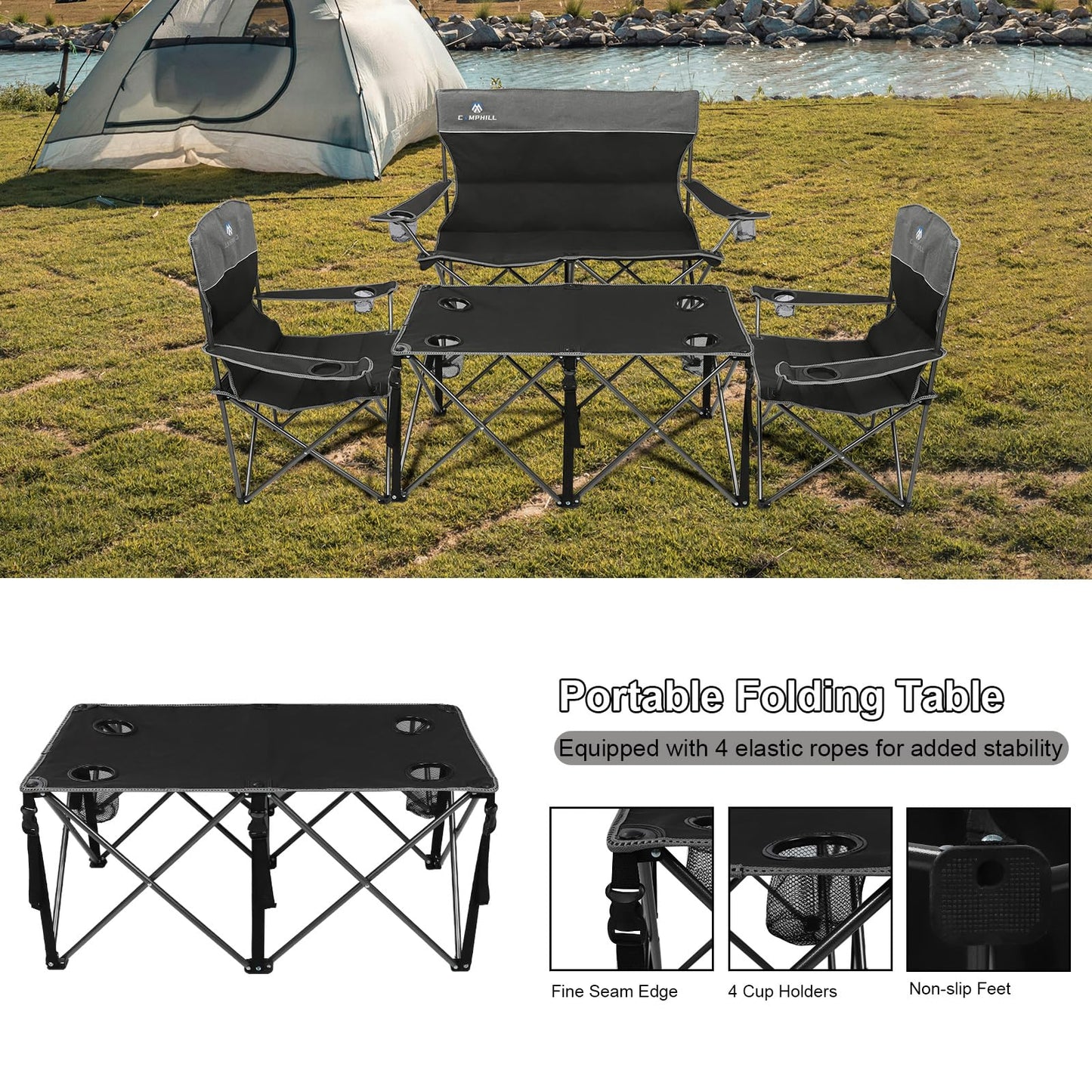 3-Piece Heavy-Duty Folding Camping Chair Set