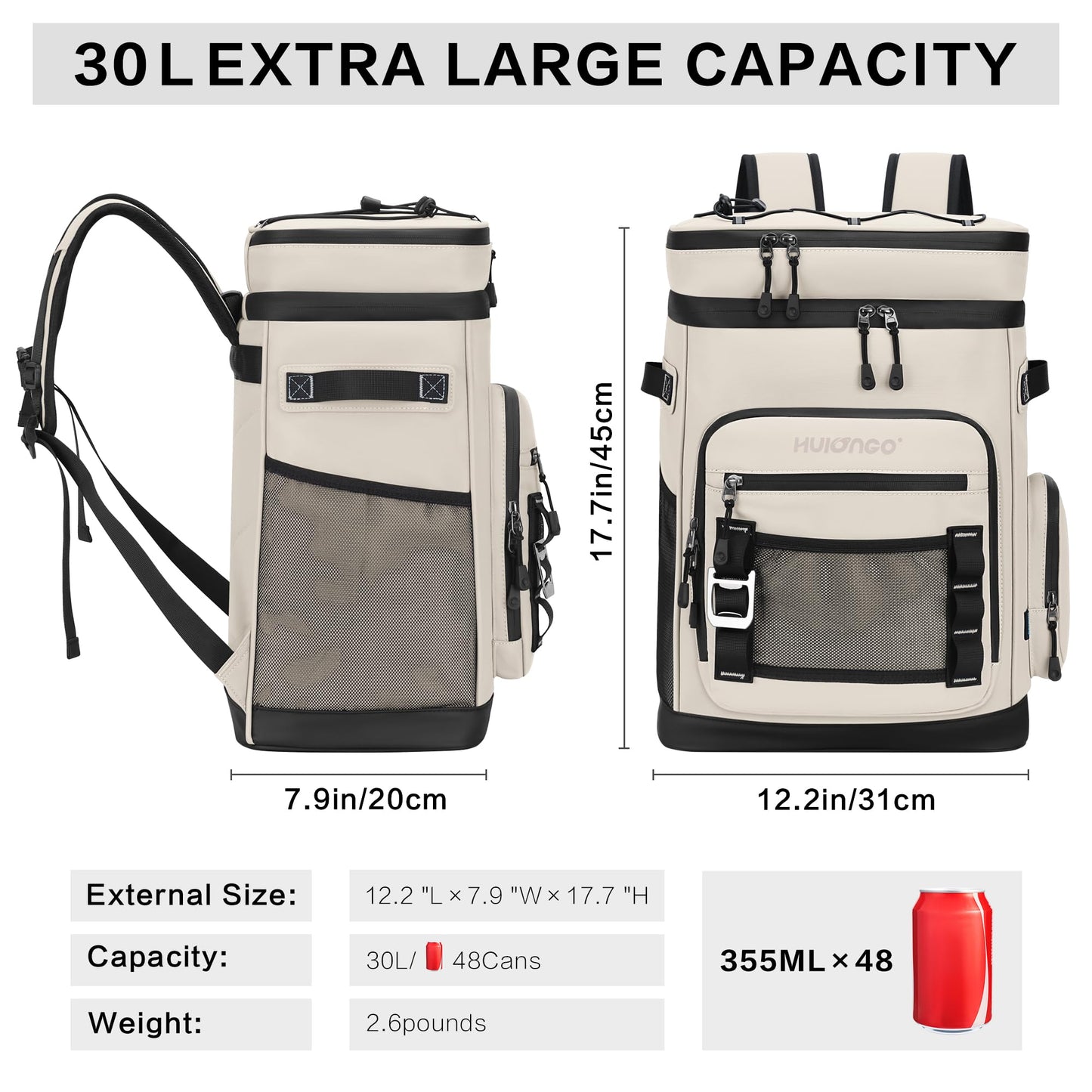 30L Waterproof Insulated Cooler Backpack for 48 Cans