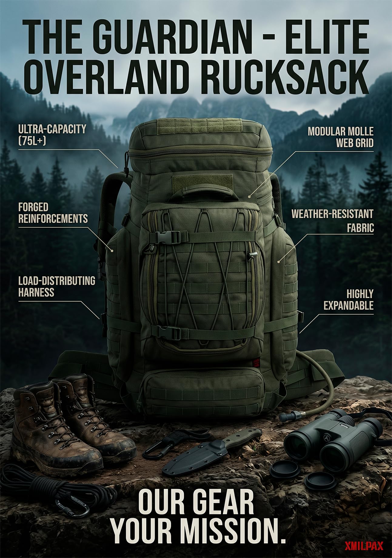 70L Tactical MOLLE Camping & Backpacking Rucksack