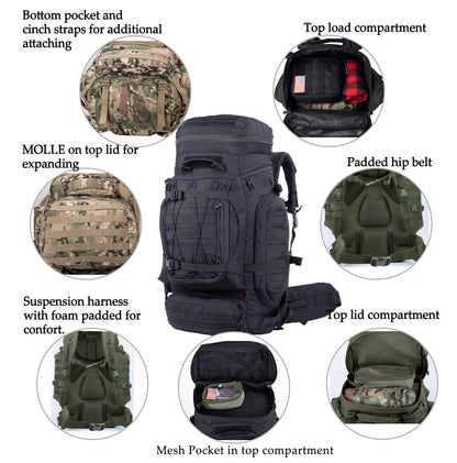 70L Tactical MOLLE Camping & Backpacking Rucksack